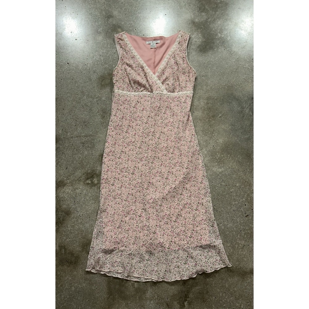 Vintage Y2K Pink Floral Cottagecore Sleeveless Ditsy Fairy Midi Dress La Belle